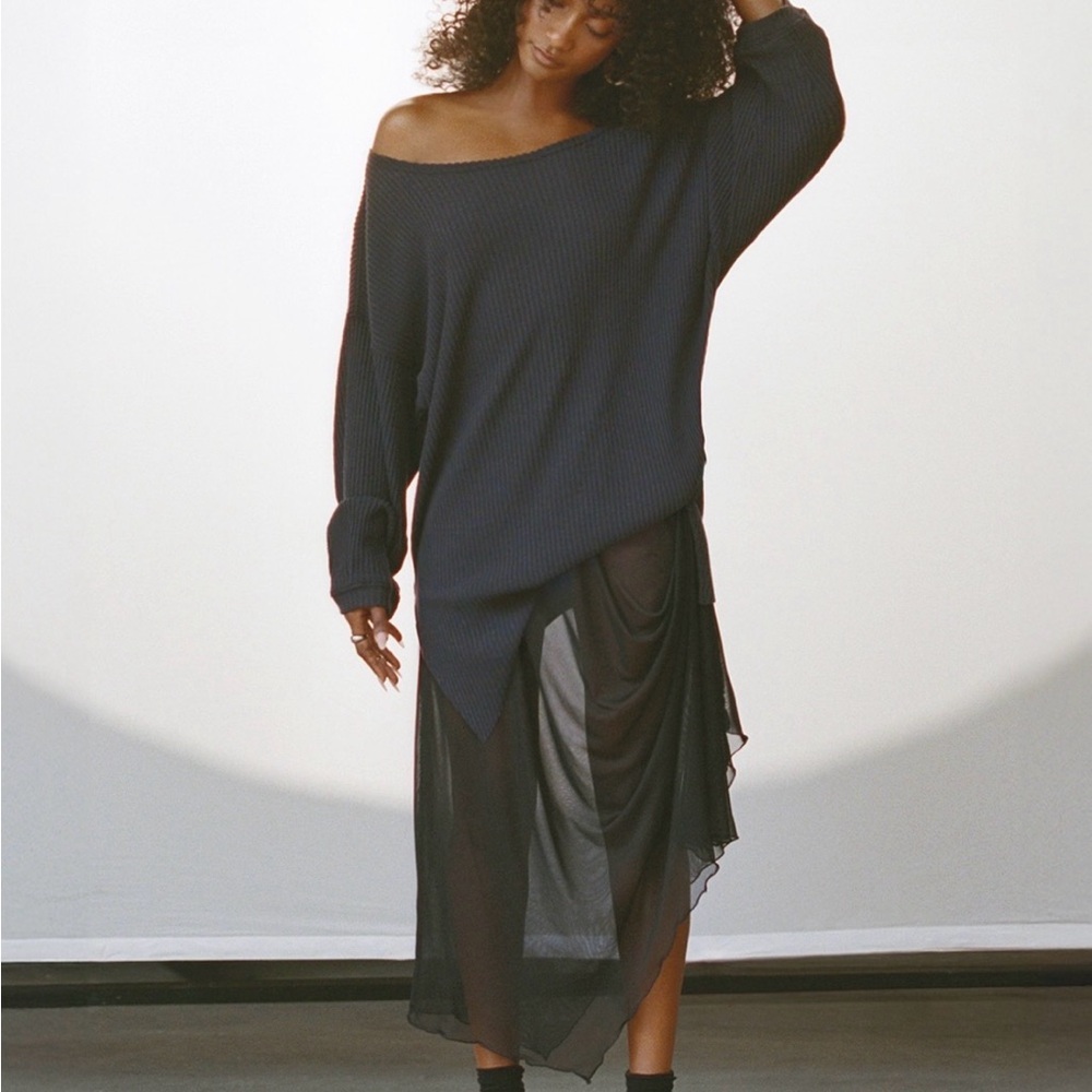 Joah Brown Asymmetrical Mesh Black Button Skirt - Size XS NEW WITH TAGS - Picture 2 of 6